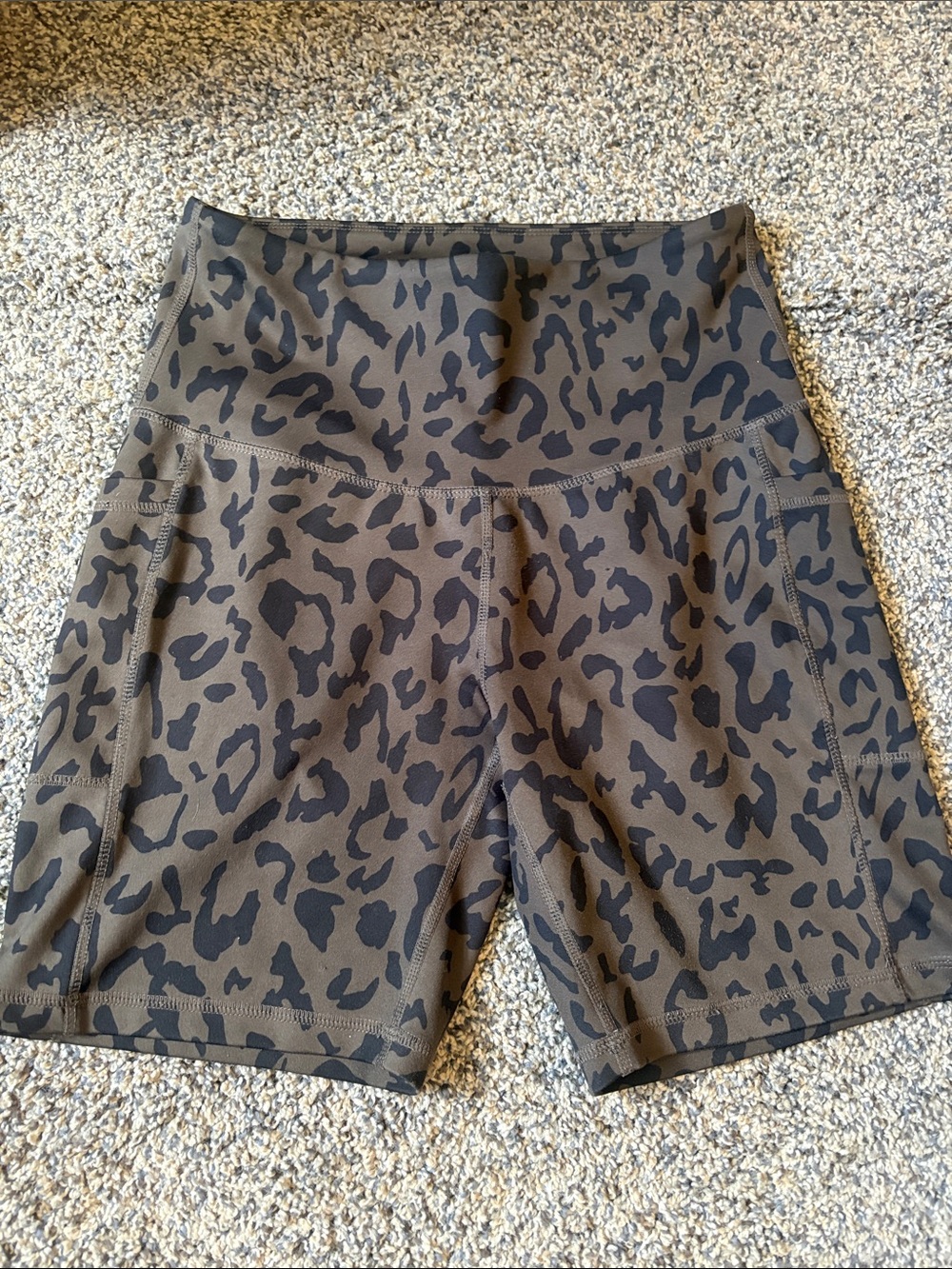 High-Rise Olive Green Leopard Print Bike Shorts